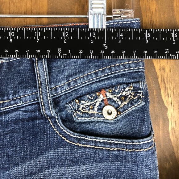 Ariya Womens Jeans Blue Whiskered Bootcut Embroidered Stretch Size 5 Short - Picture 4 of 10